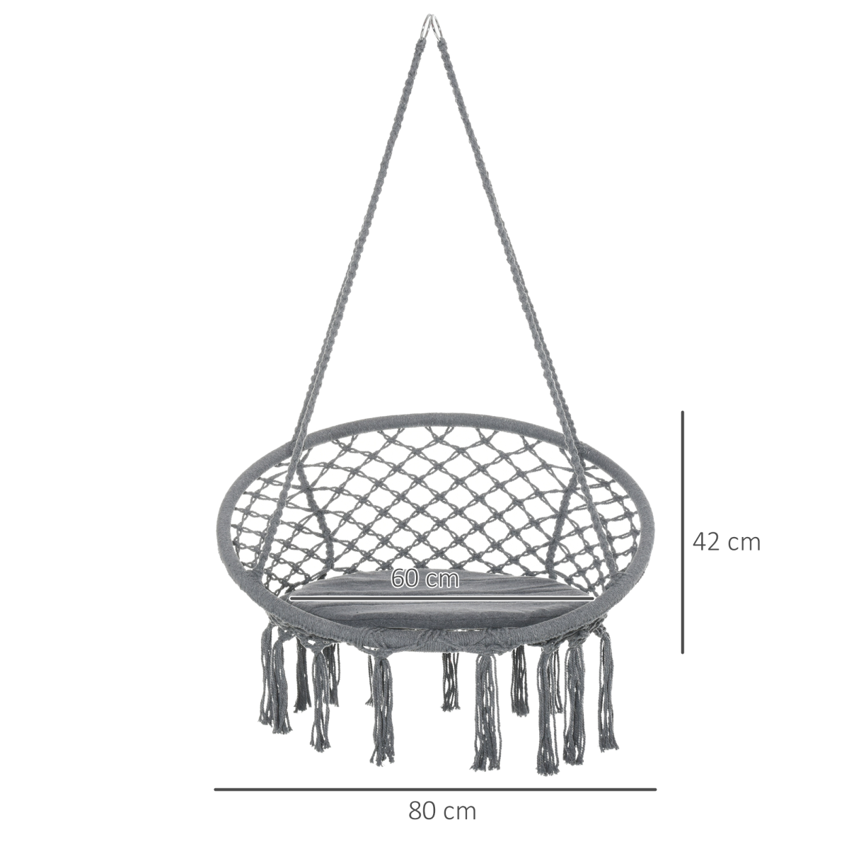 Outsunny Grey Macrame Hanging Chair Swing Hammock with Backrest, Padded Seat Cushion