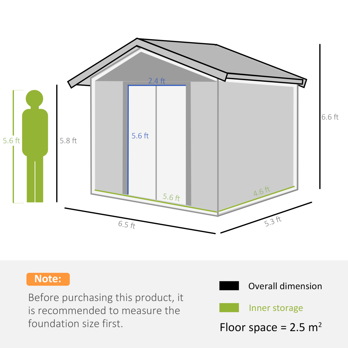 Outsunny 6x5ft Metal Garden Shed, Lockable Outdoor Storage Shed for Gardening Tools, 193L x 152W x 203H cm