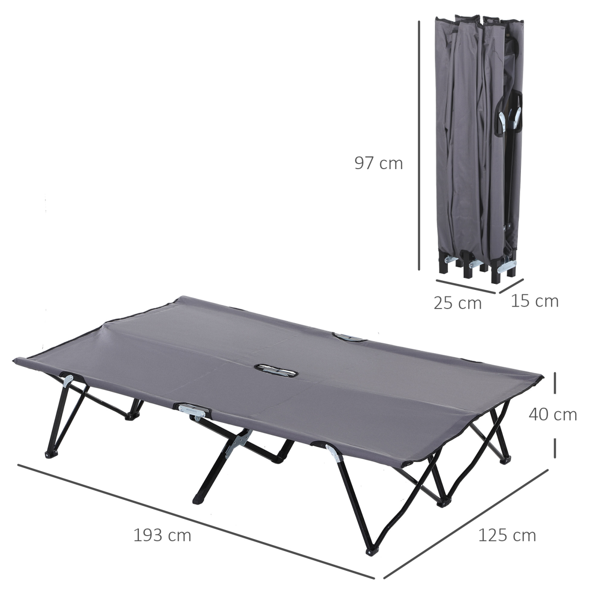 Outsunny Double Camping Folding Cot, Portable Outdoor Folding Sunbed with Carry Bag, Grey