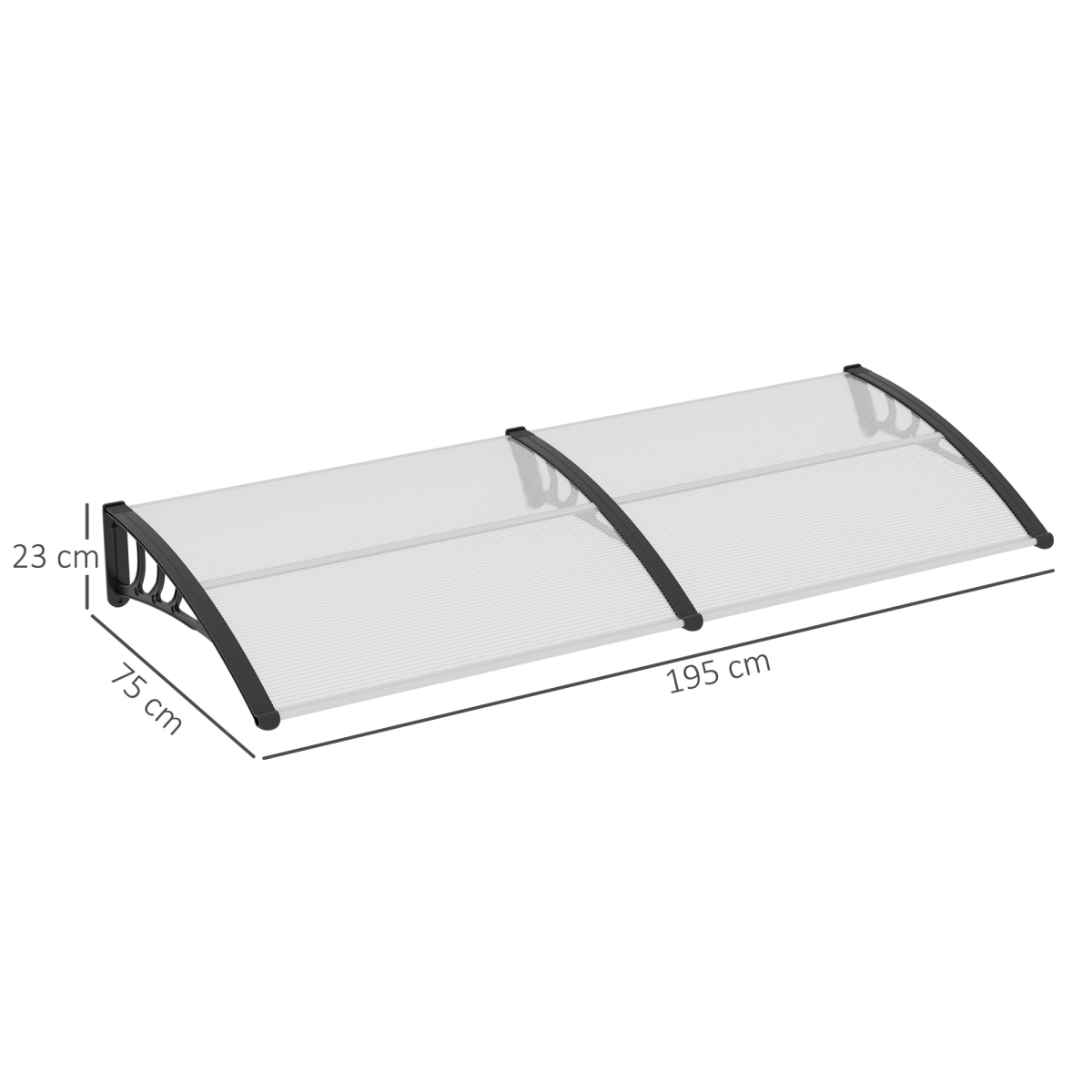 Outsunny Clear Polycarbonate Curved Awning for Windows, Doorways and Balconies, White, 80 x 195 x 23 cm