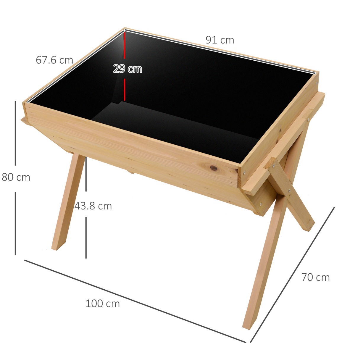 Outsunny Large Fir Wood Raised Planter Trough with Liner Bag, Drainage Hole, Natural Finish