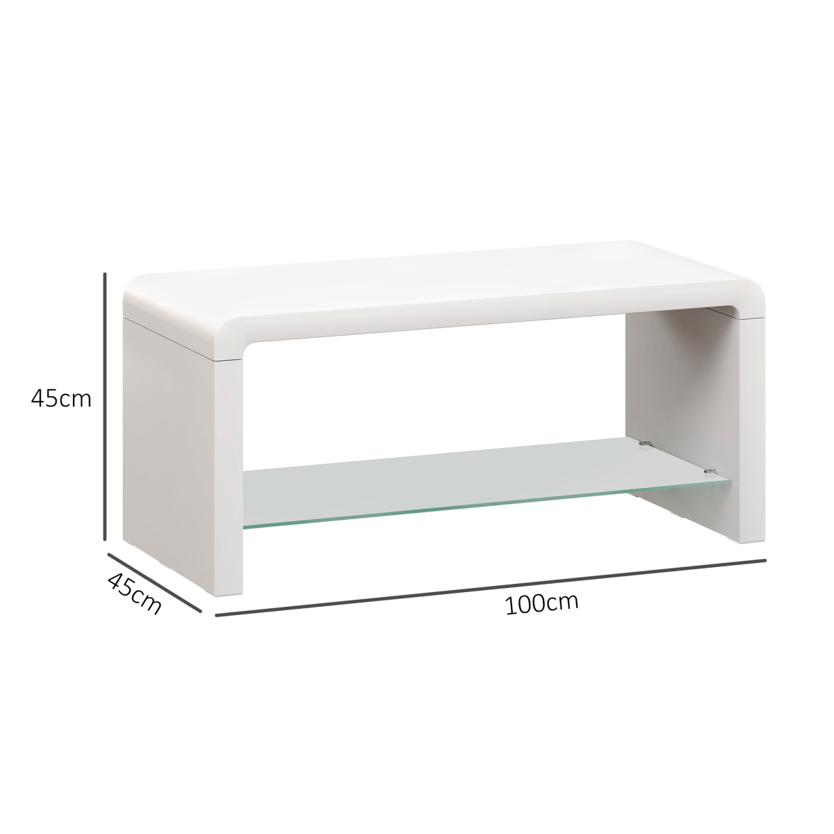 HOMCOM High Gloss White Curved Coffee Table with Glass Shelf