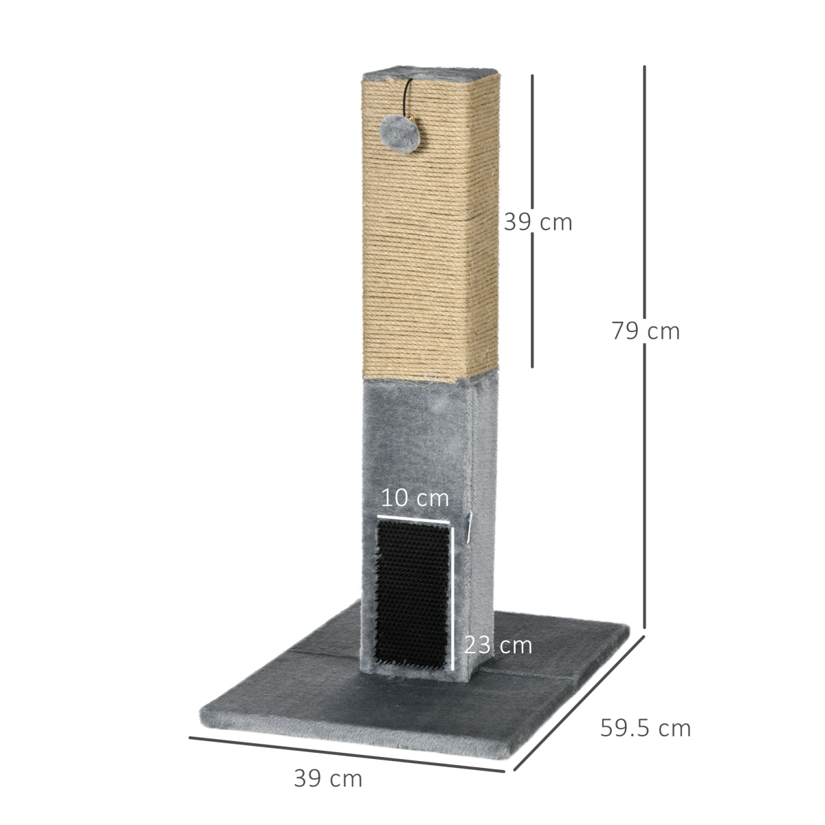 PawHut 79cm Cat Scratching Post and Climber Activity Centre with Jute Scratching Post, Dangling Toy and Hidden Bell Toy, Grey