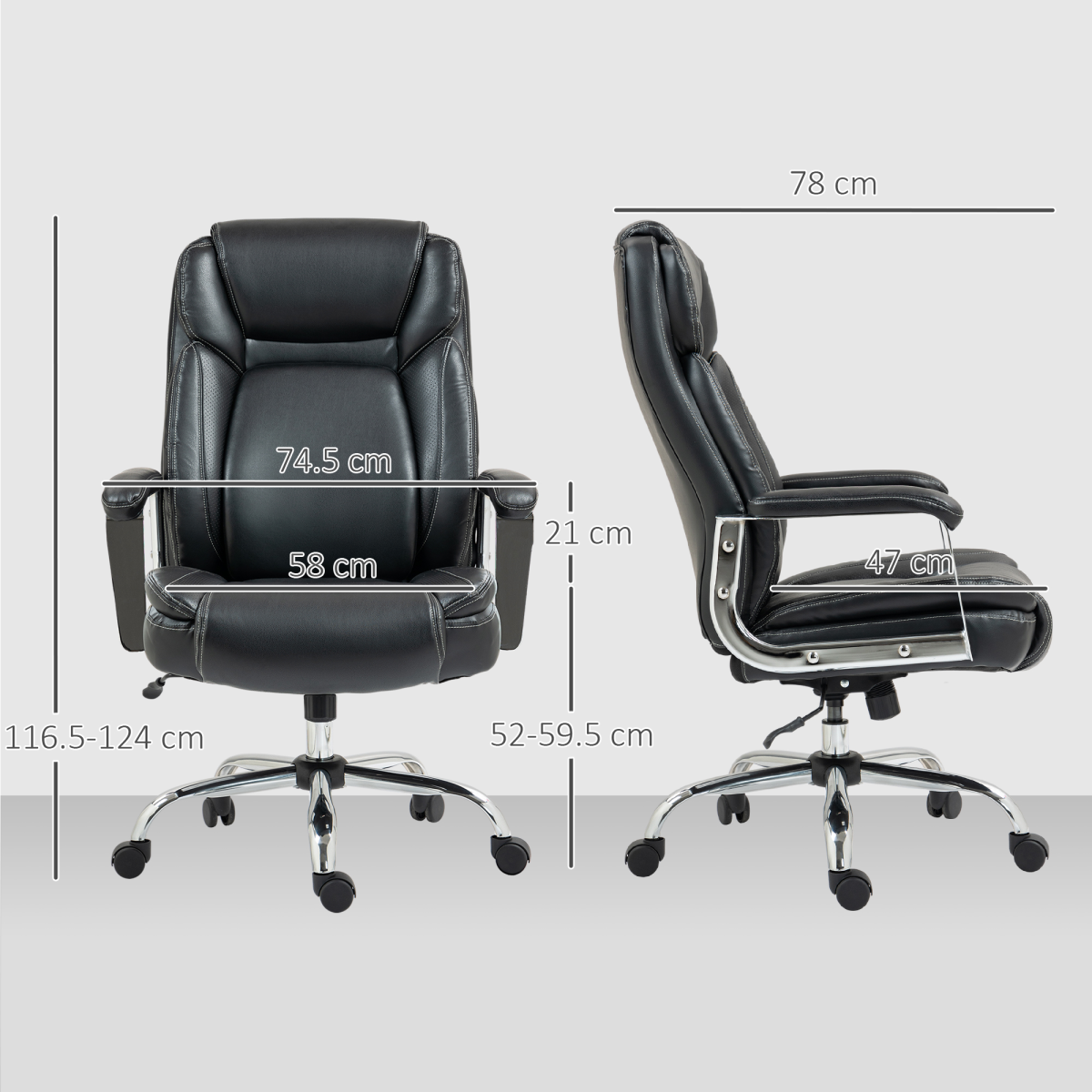 HOMCOM Faux Leather Desk Chair, Adjustable Height, 227kg, Black