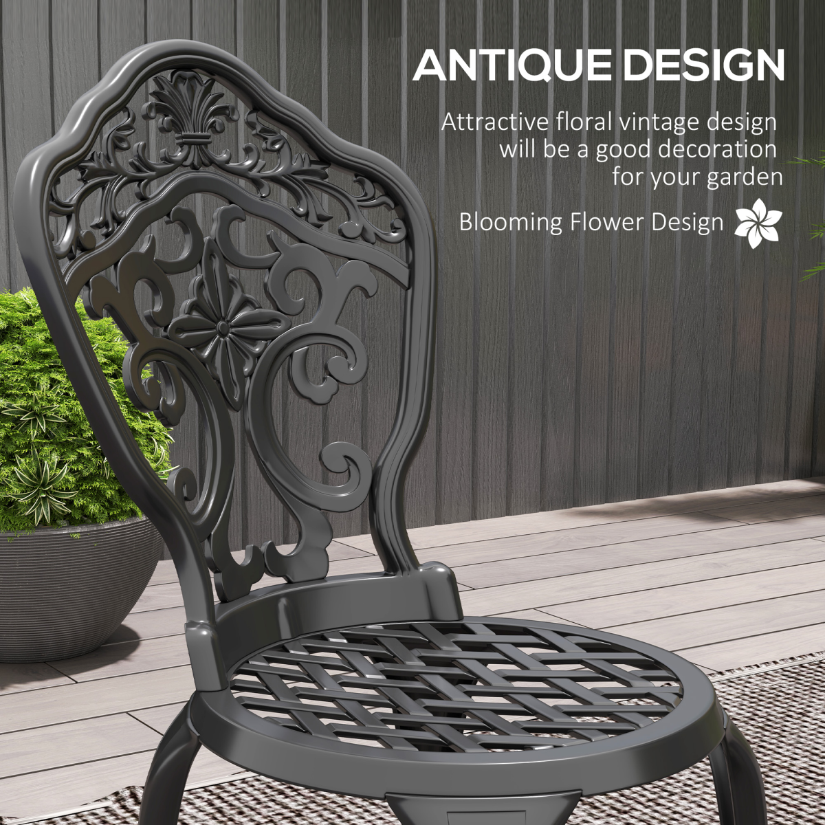 Outsunny 3-Piece Cast Aluminium Bistro Set with Parasol Hole, Black