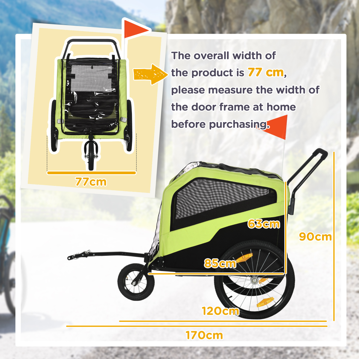 PawHut 2-in-1 Dog Bike Trailer & Stroller for Large Dogs, Green