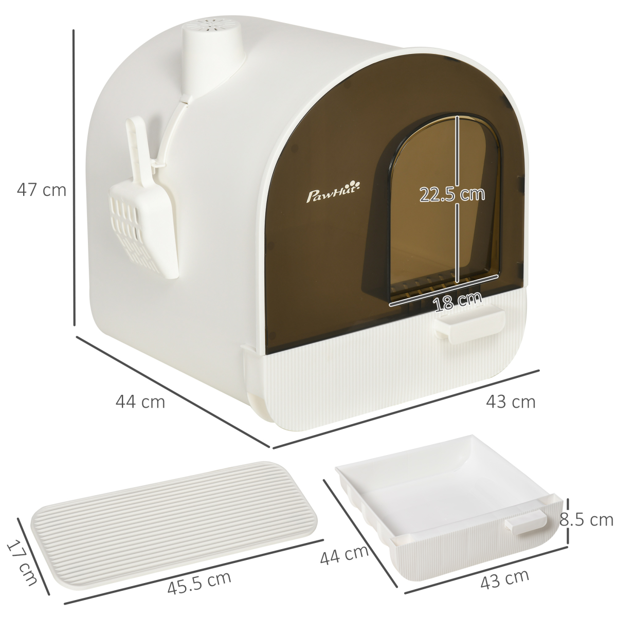 PawHut Hooded Cat Litter Tray with Scoop, Filter & Flap Door