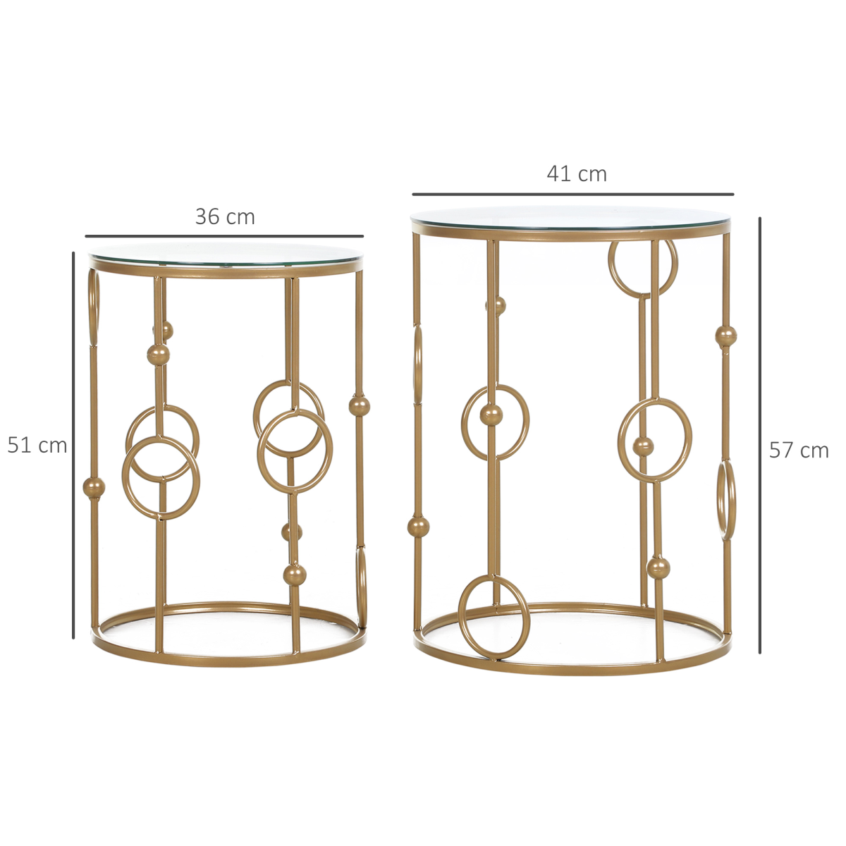 HOMCOM Set of 2 Gold Nesting Coffee Tables, Tempered Glass Top
