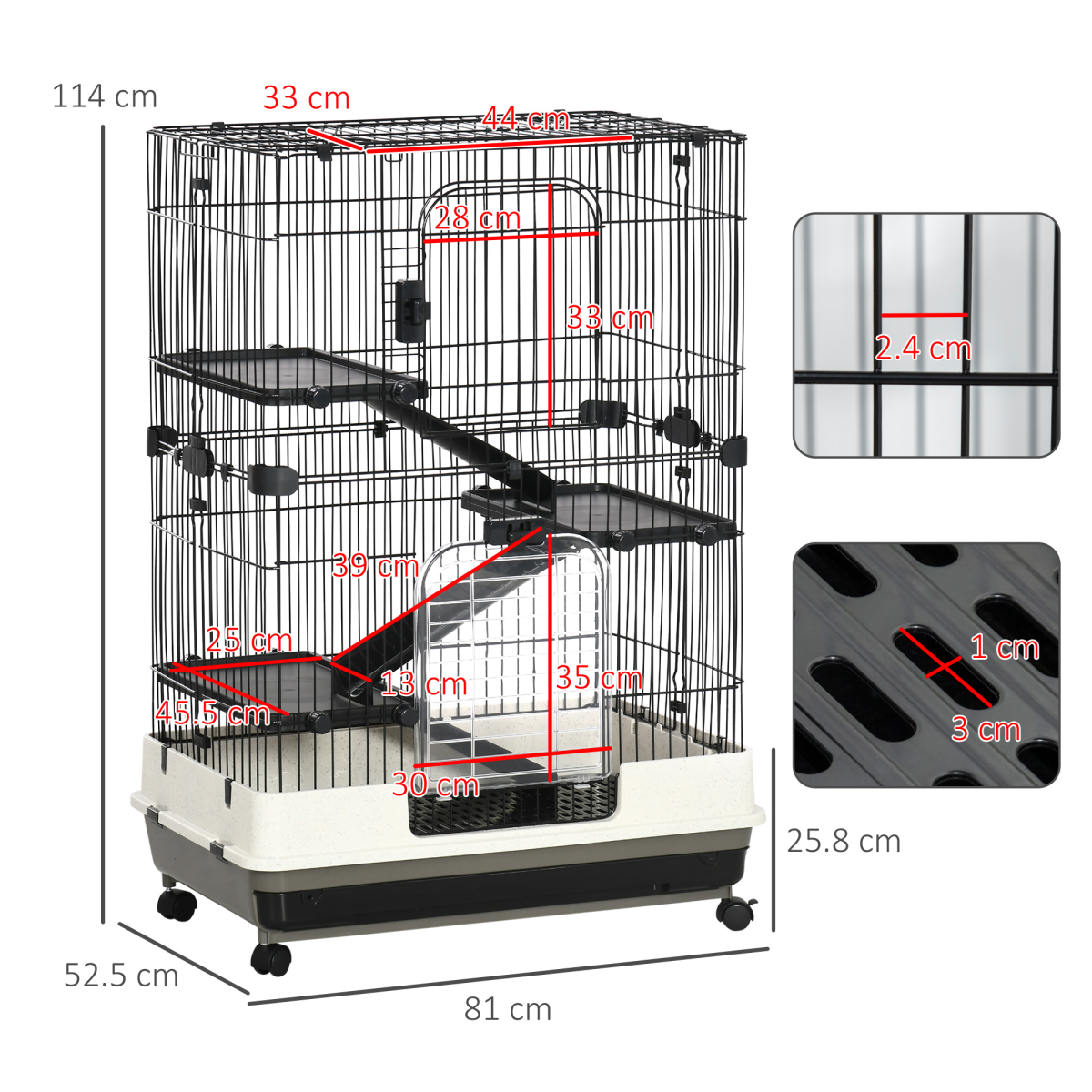 PawHut 3-Tier Small Animal Cage with Ramp for Rabbits, Ferrets