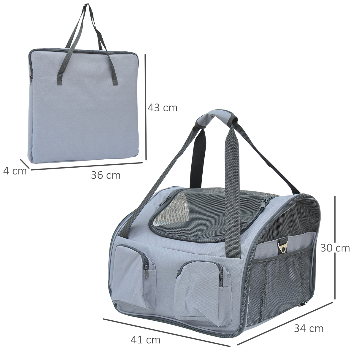 Pawhut Folding Pet Carrier Bag for Cats and X-Small Dogs, Mesh Top, Handles, Front and Side Pockets, Fits Front and Back Seats