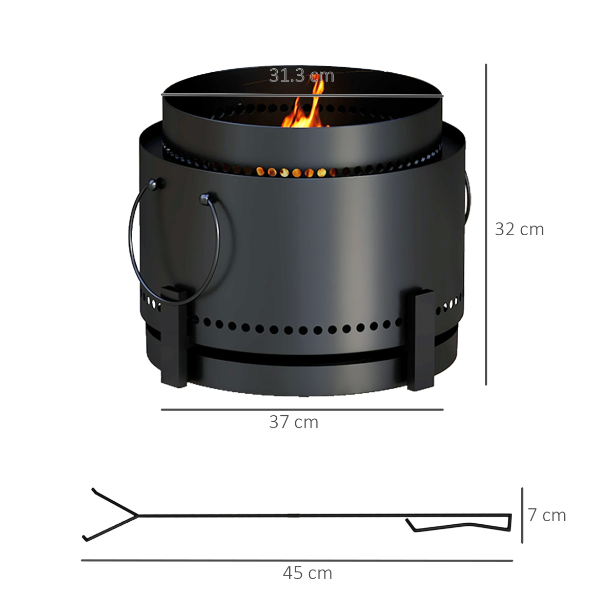 Outsunny 37cm Smokeless Wood Burning Metal Fire Pit, Black