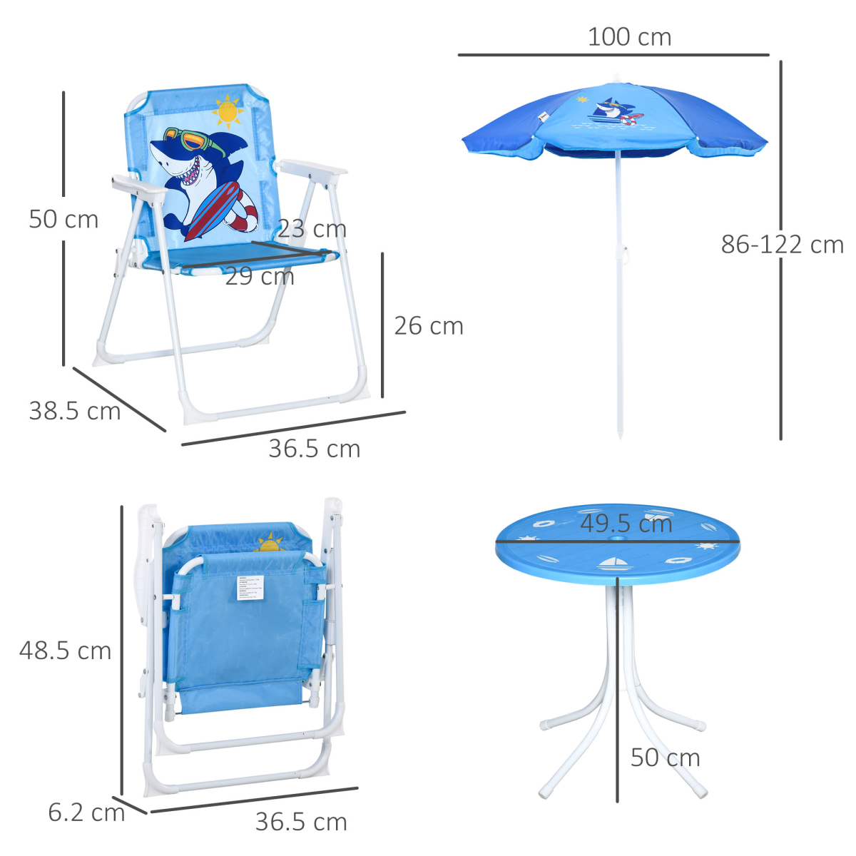 Kids Foldable 4-Piece Garden Set with Table, Chairs & Umbrella - Blue
