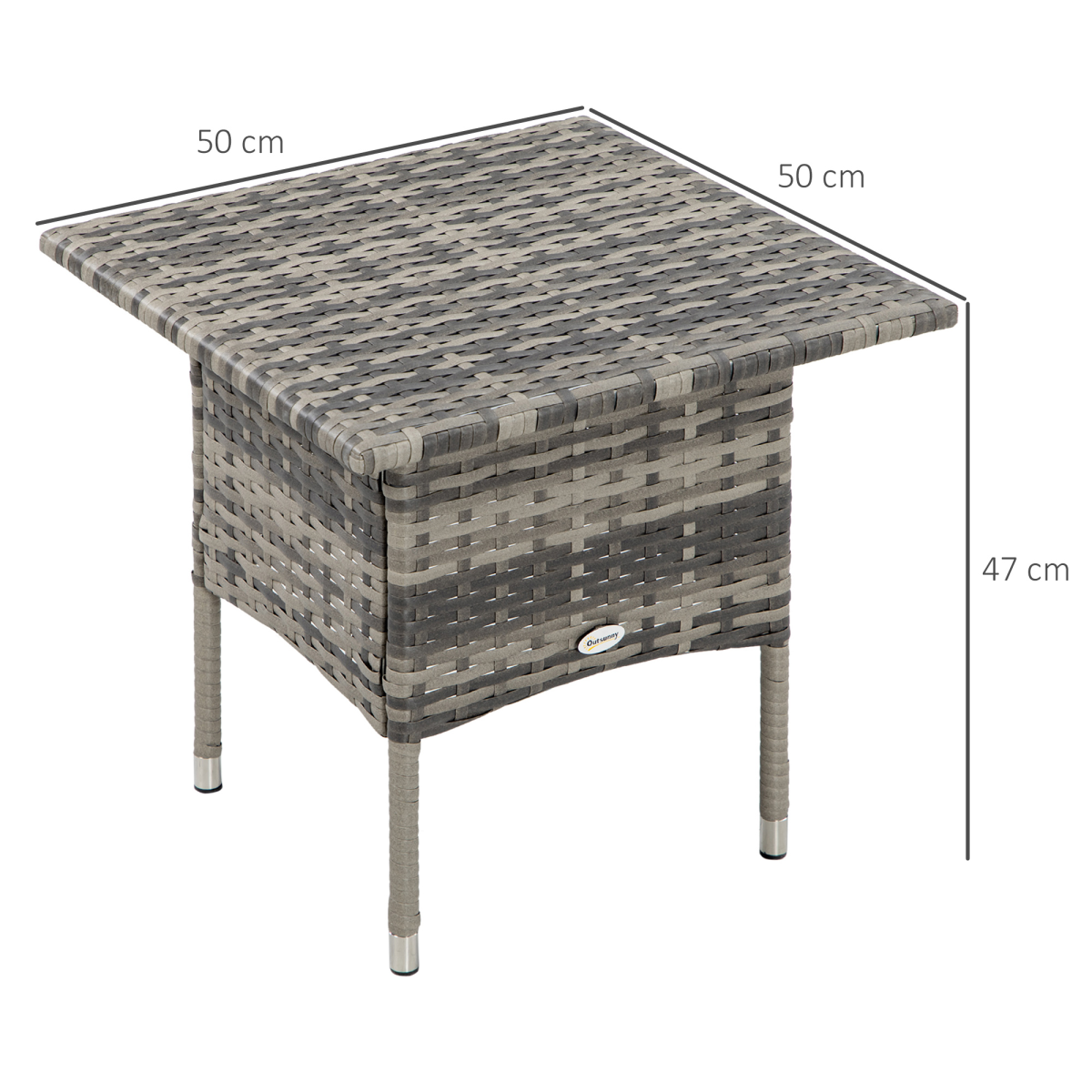 Outsunny PE Rattan Patio Coffee Table with Steel Frame, Mixed Grey