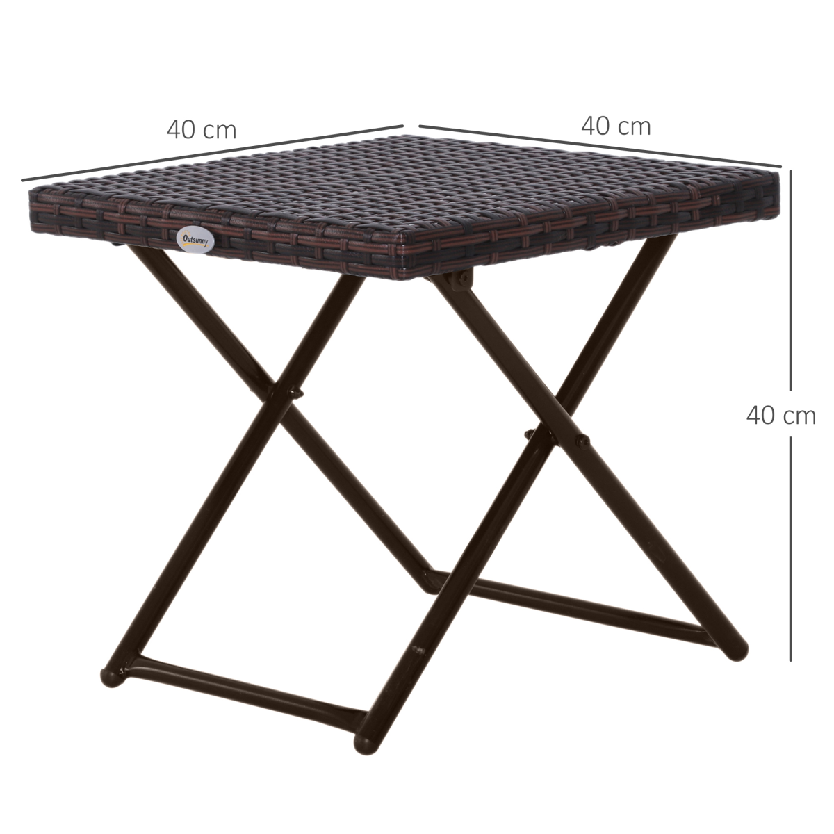 Outsunny Folding Square PE Rattan Coffee Table, Steel Frame, Outdoor Bistro Balcony Garden, Brown