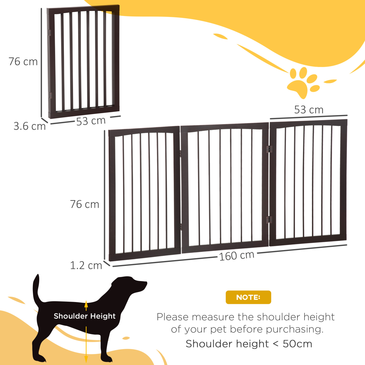 PawHut Folding Free Standing Hardwood Pet Gate for Small Dogs, Portable Indoor Dog Fence