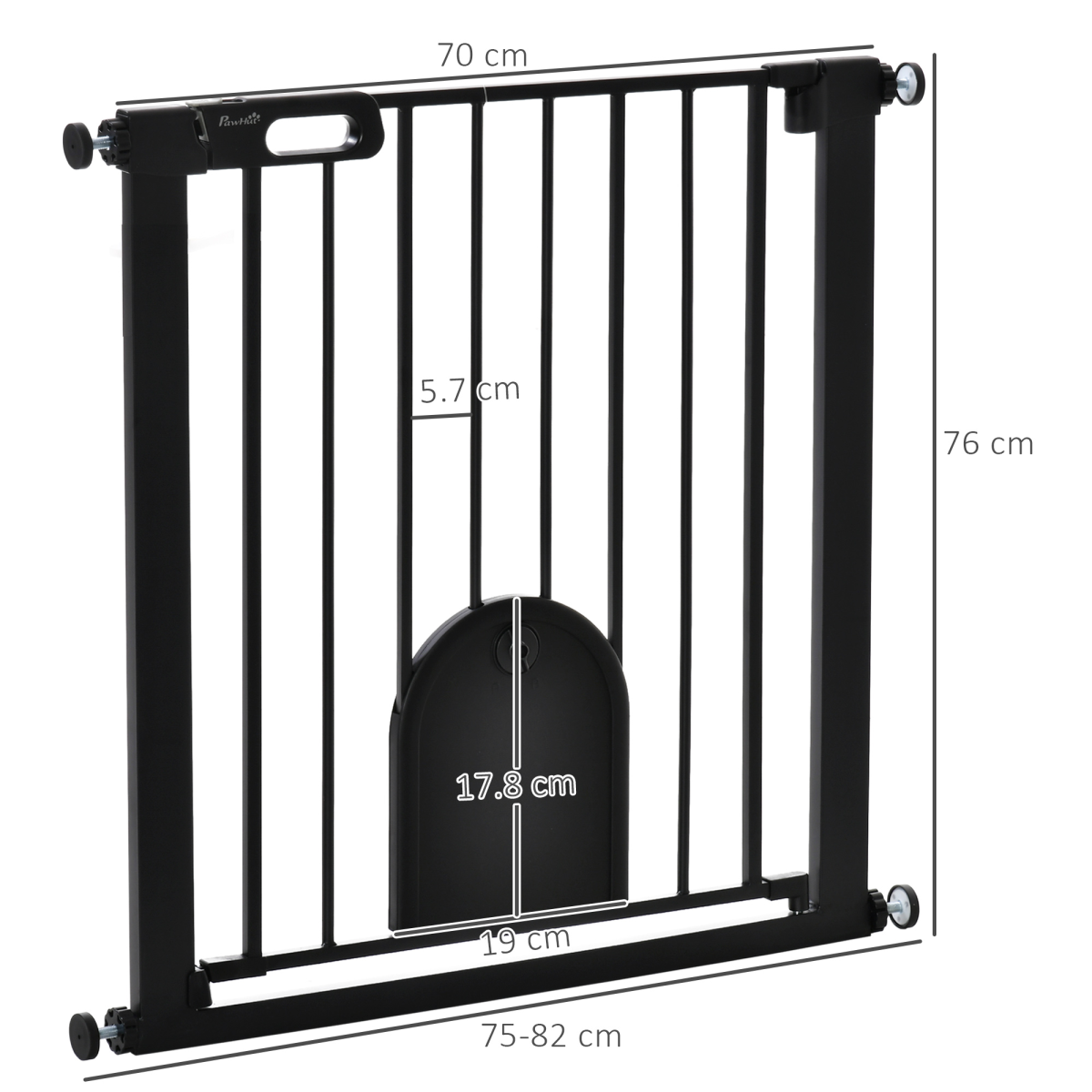 Black Pressure Fit Pet Safety Gate, Auto-Close, Double Lock, 75-82 cm