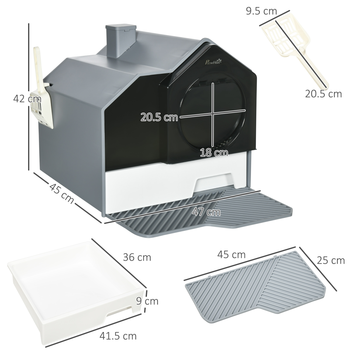 PawHut Hooded Cat Litter Tray with Pull-Out Drawer, Scoop and Deodorant, Hut Design