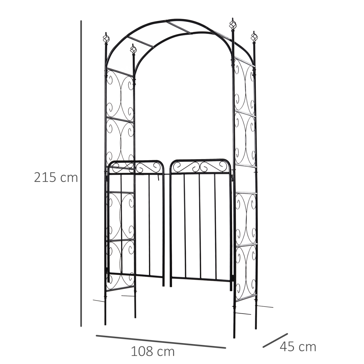 Decorative Metal Garden Arch Gate with Side Trellis for Plants