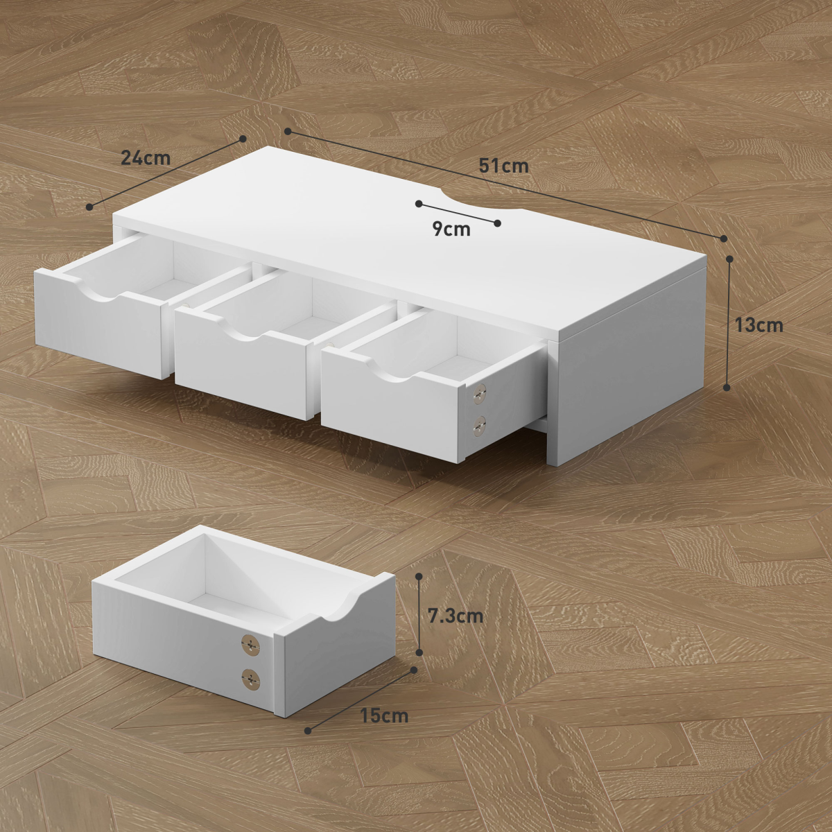 HOMCOM White Monitor Stand Riser with 3 Drawers, Wire Slot