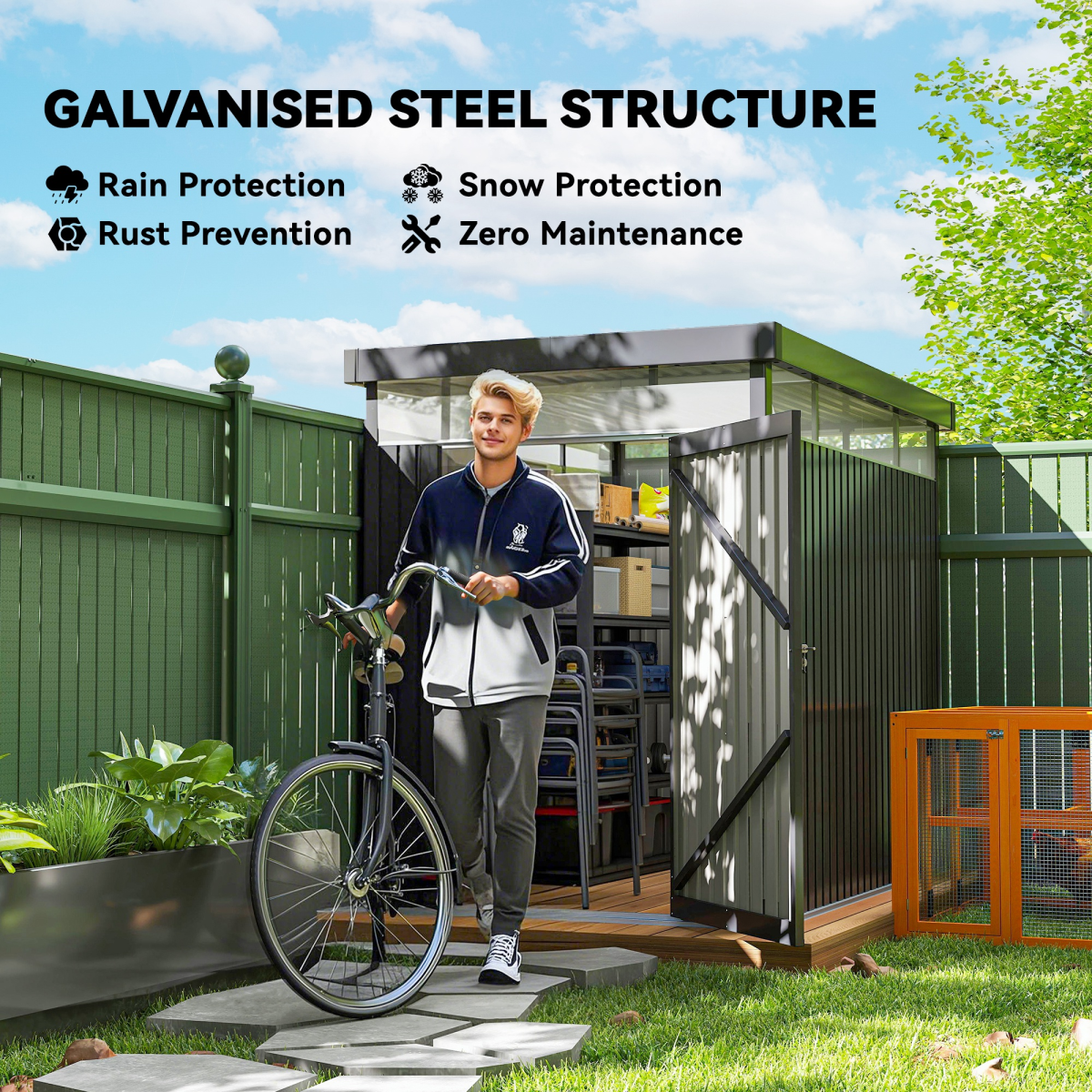 Outsunny 5.3 x 8.5ft Galvanised Steel Garden Shed with Windows