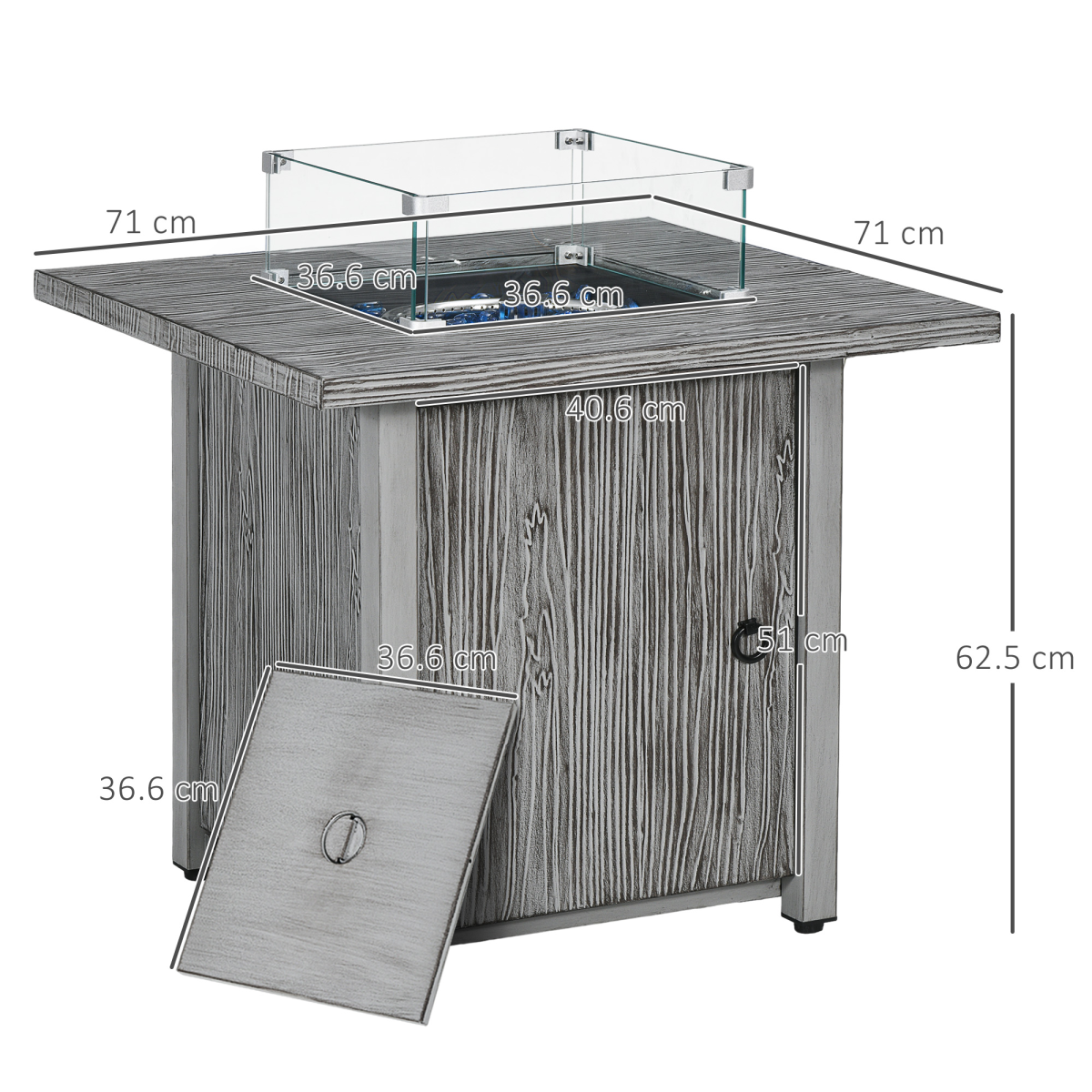 Outsunny Gas Fire Pit Table with 40,000 BTU Burner, Glass Screen and Rain Cover