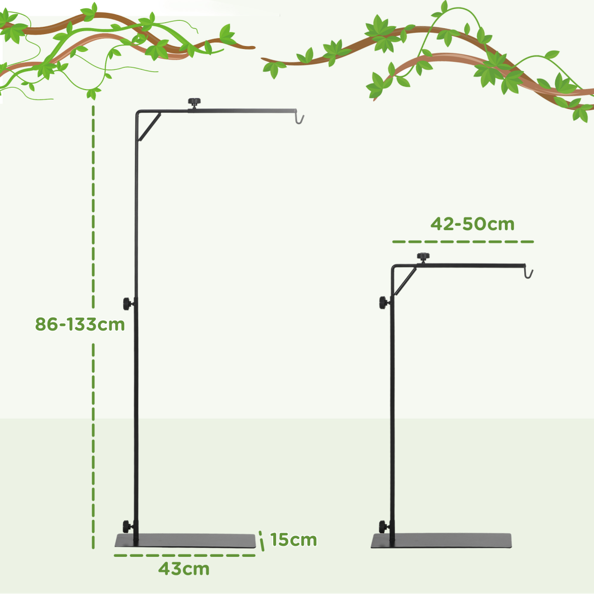 PawHut Adjustable Reptile Lamp Stand with Steel Base & Hook