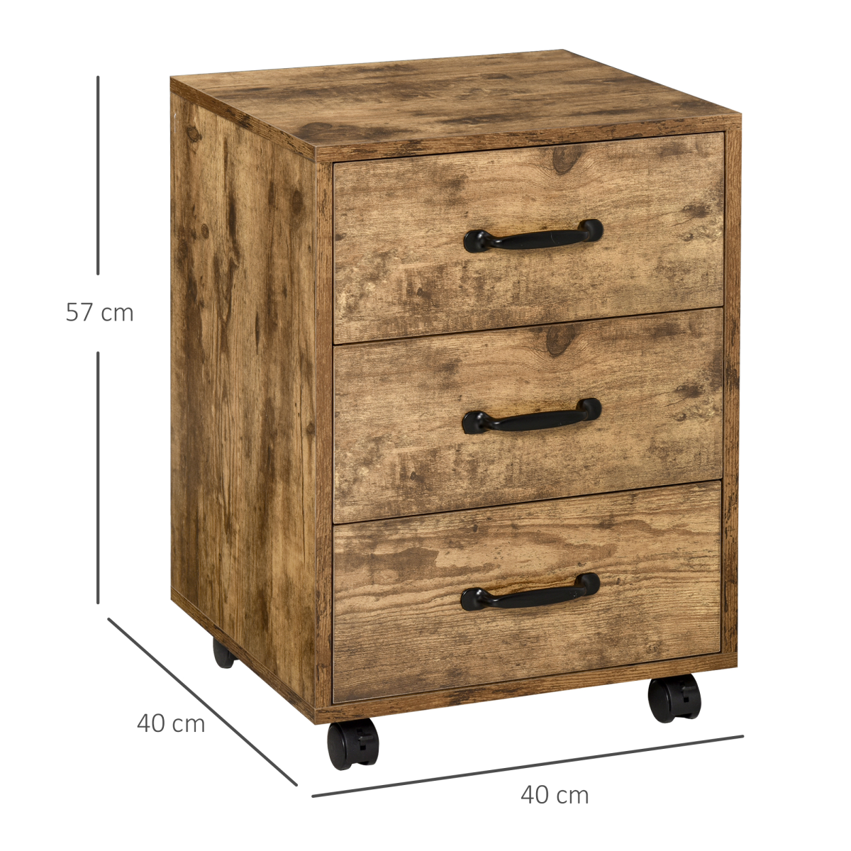 Rolling File Cabinet with 3 Drawers, Mobile Under Desk Filing Organizer, 4 Casters