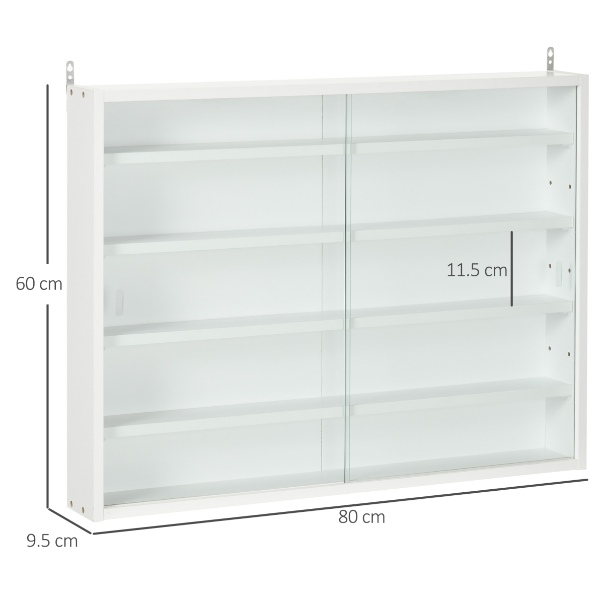 5-Tier Wall Mounted Display Cabinet with Glass Doors and Adjustable Shelves White