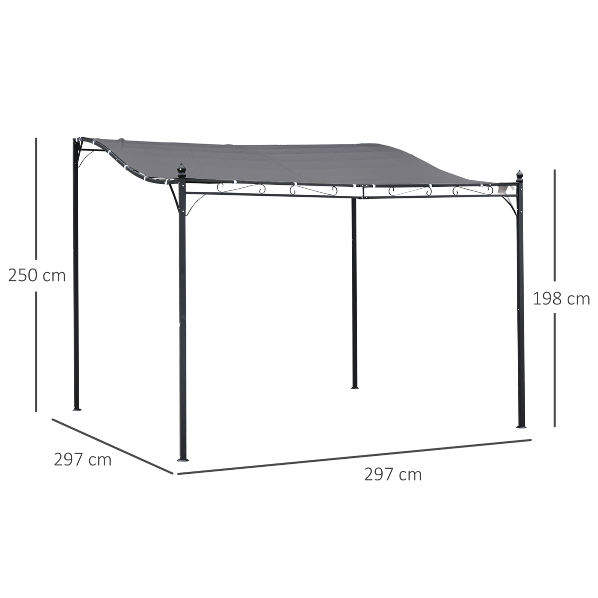 Outsunny 3x3m Freestanding Metal Wall Awning Canopy, Grey