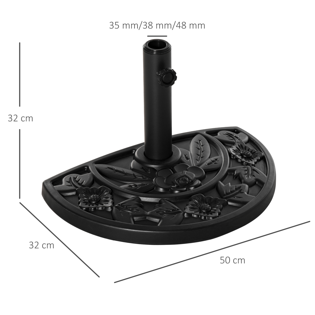 Outsunny Half-Round Weighted Parasol Base Stand, Black