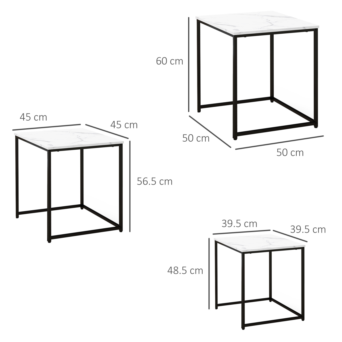 HOMCOM Set of 3 Nesting Coffee Tables, White Marble Effect