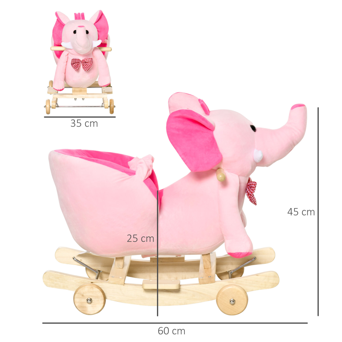 HOMCOM 2-in-1 Elephant Baby Rocking Horse Ride On with Music, Pink