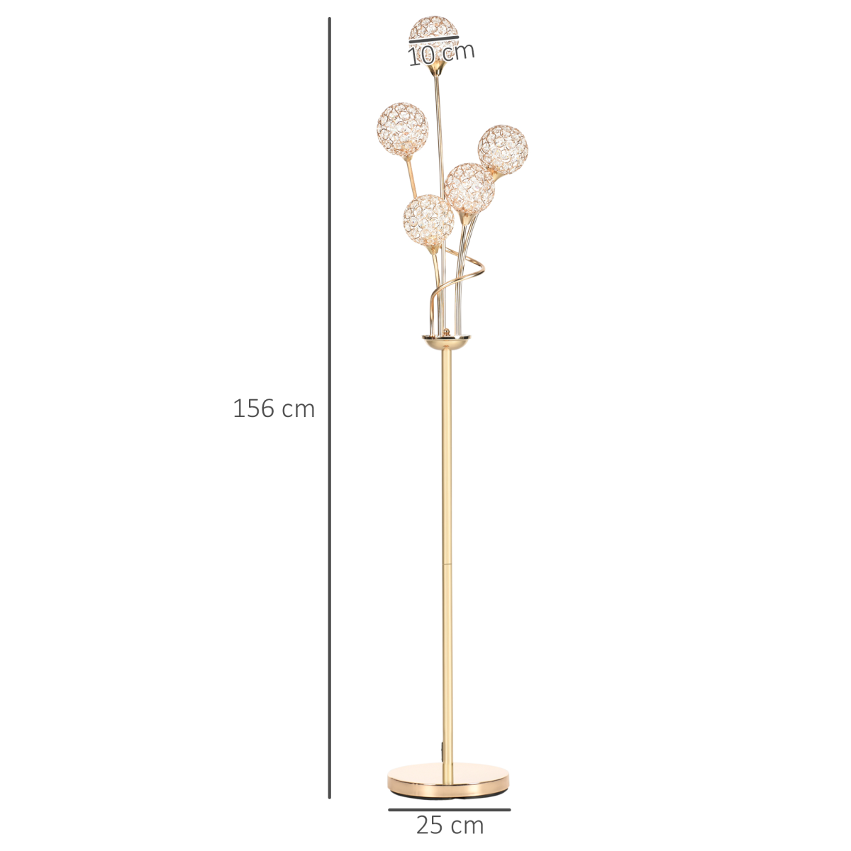 HOMCOM Gold 5-Light Crystal Upright Floor Lamp