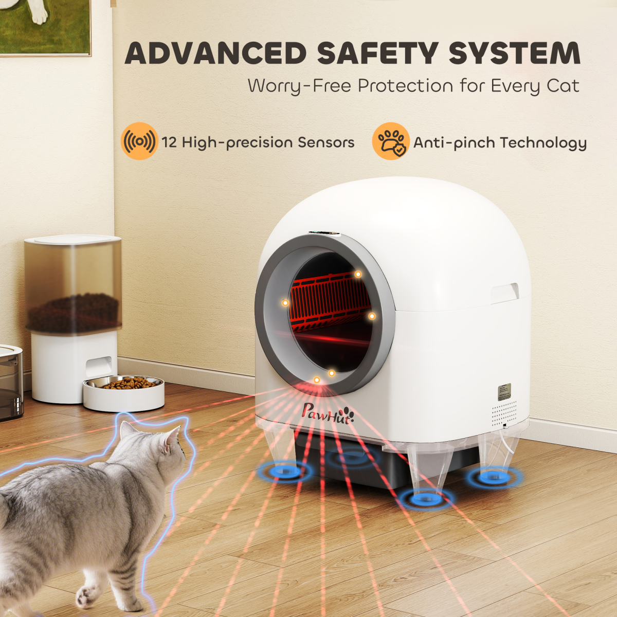 PawHut 80L Self-Cleaning Cat Litter Box with App Control, 12 Sensors
