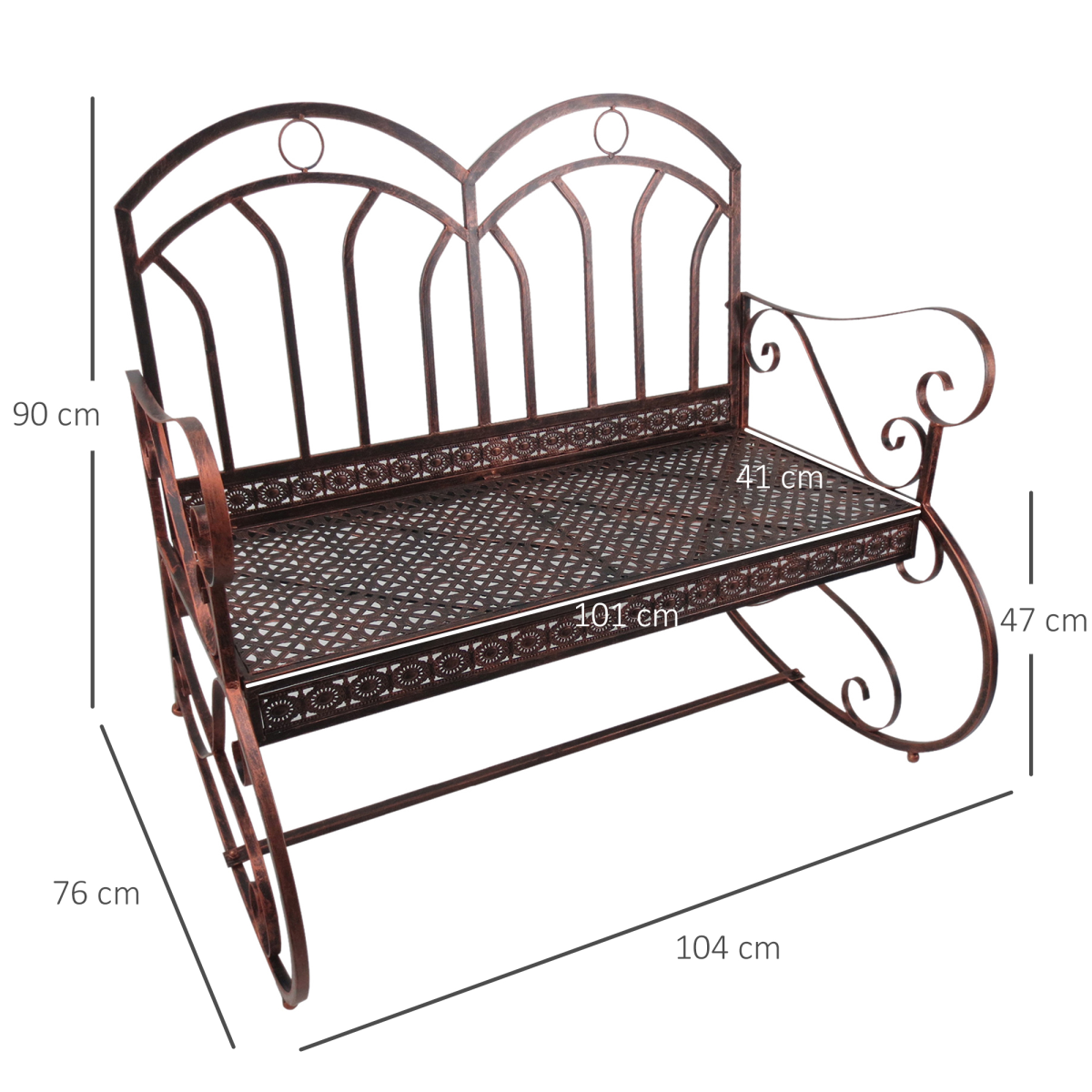 Outsunny 2-Seater Metal Rocking Garden Bench, Bronze