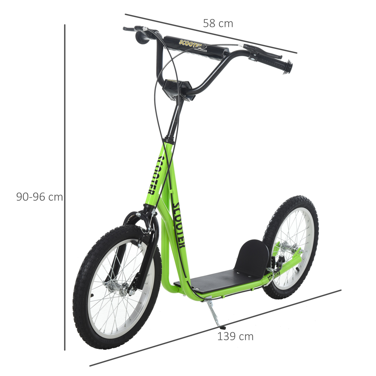 HOMCOM Kids Kick Scooter with Adjustable Handlebar 90-96cm, Inflatable Rubber Tyres, Dual Brake, Steel Frame