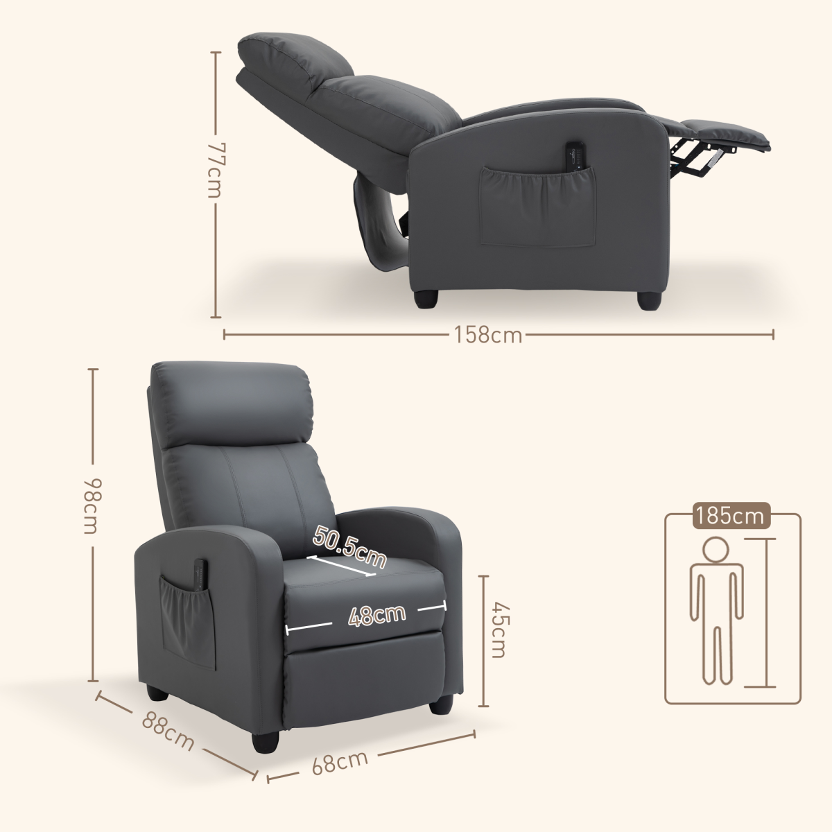Massage Recliner Chair with Two Massage Points, 8 Modes, Adjustable Settings and Remote Control, 120kg Max Load