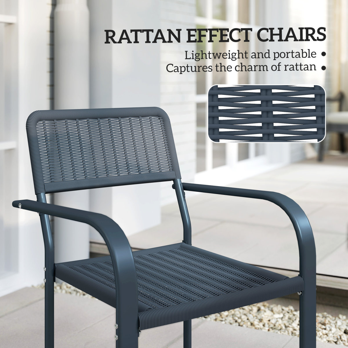 Outsunny Set of 4 Stackable Rattan Effect Garden Chairs, Dark Grey