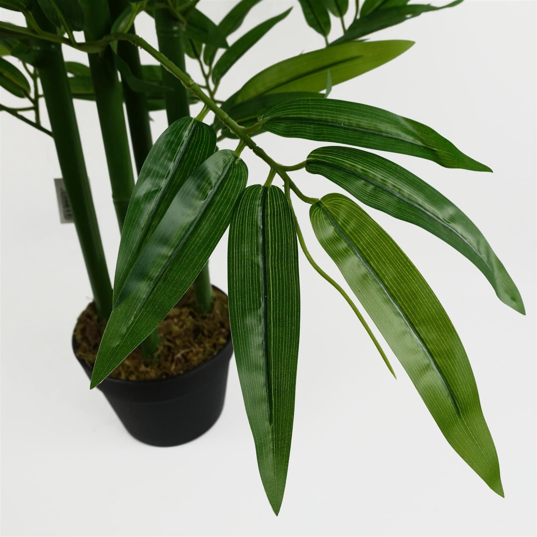 90cm (3ft) Artificial Bamboo Tree with Extra Wide Leaves in Black Plastic Pot