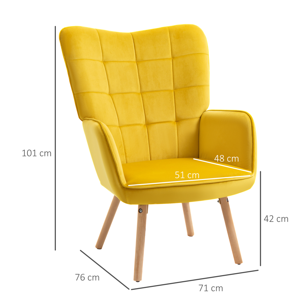 HOMCOM Modern Velvet-Touch Tufted Wingback Accent Chair with Wooden Legs