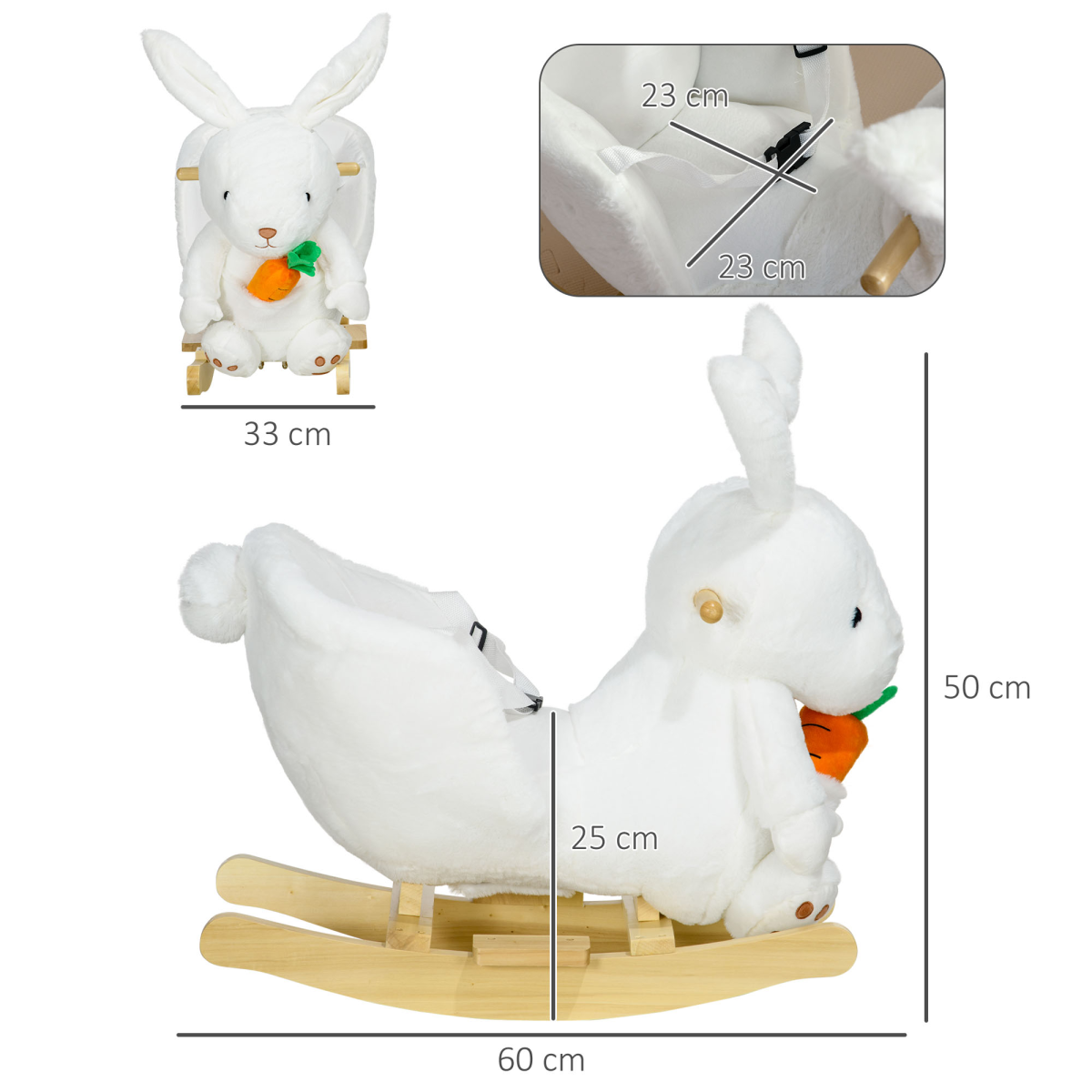 HOMCOM Kids Rabbit Rocking Horse with Sounds and Safety Belt, White