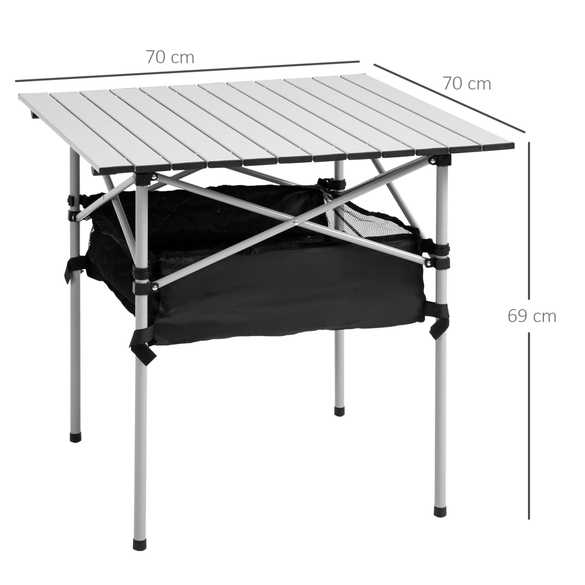 Outsunny Aluminum Roll-Top Camping Table with Storage Bag, Foldable, Silver and Black