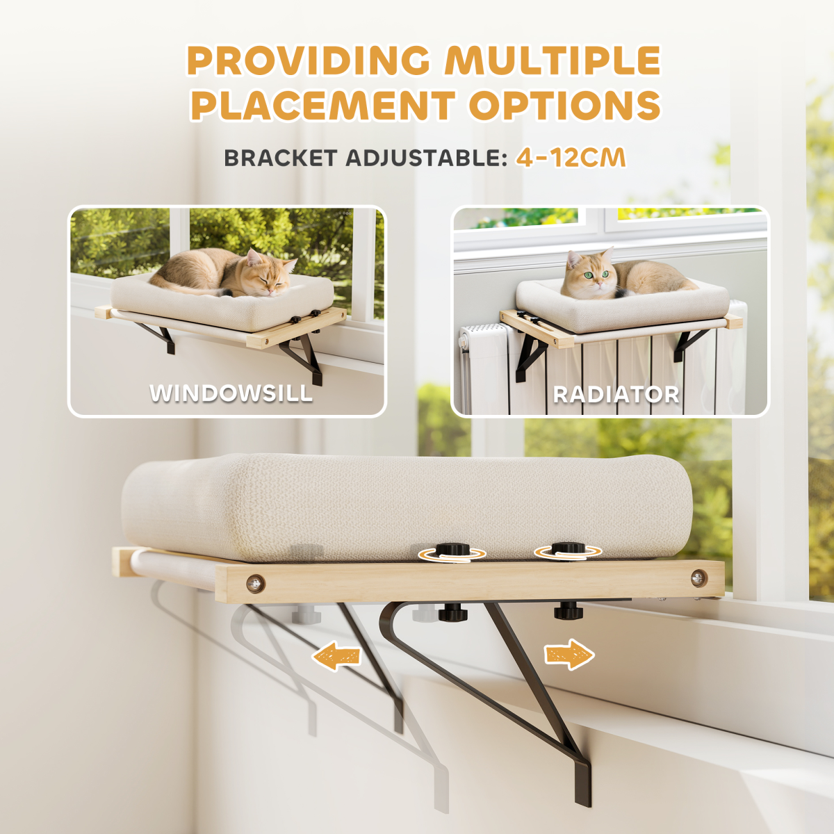 PawHut Adjustable Hanging Cat Hammock Bed with Cushion, Cream