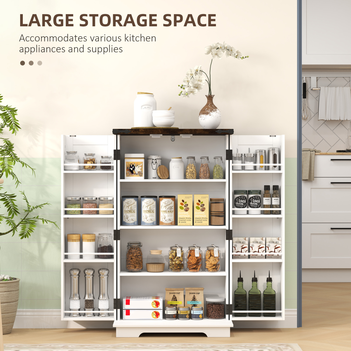 HOMCOM White Farmhouse Storage Cabinet with 4 Adjustable Shelves