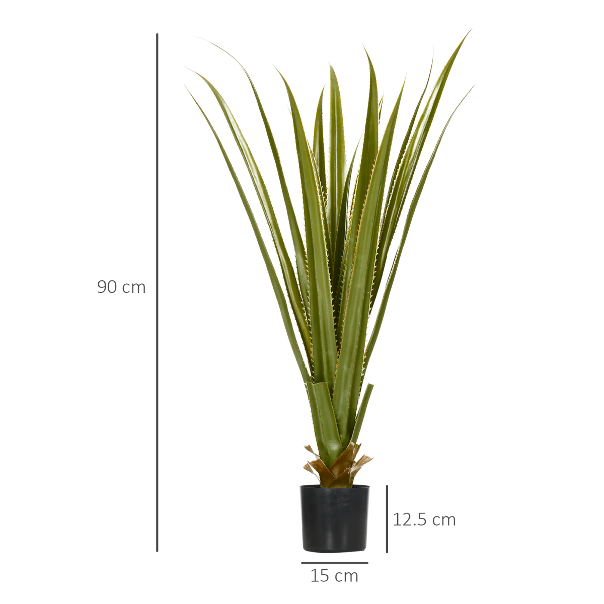 HOMCOM 90cm Potted Artificial Agave Plant with Pot, Realistic Indoor and Outdoor Faux Succulent