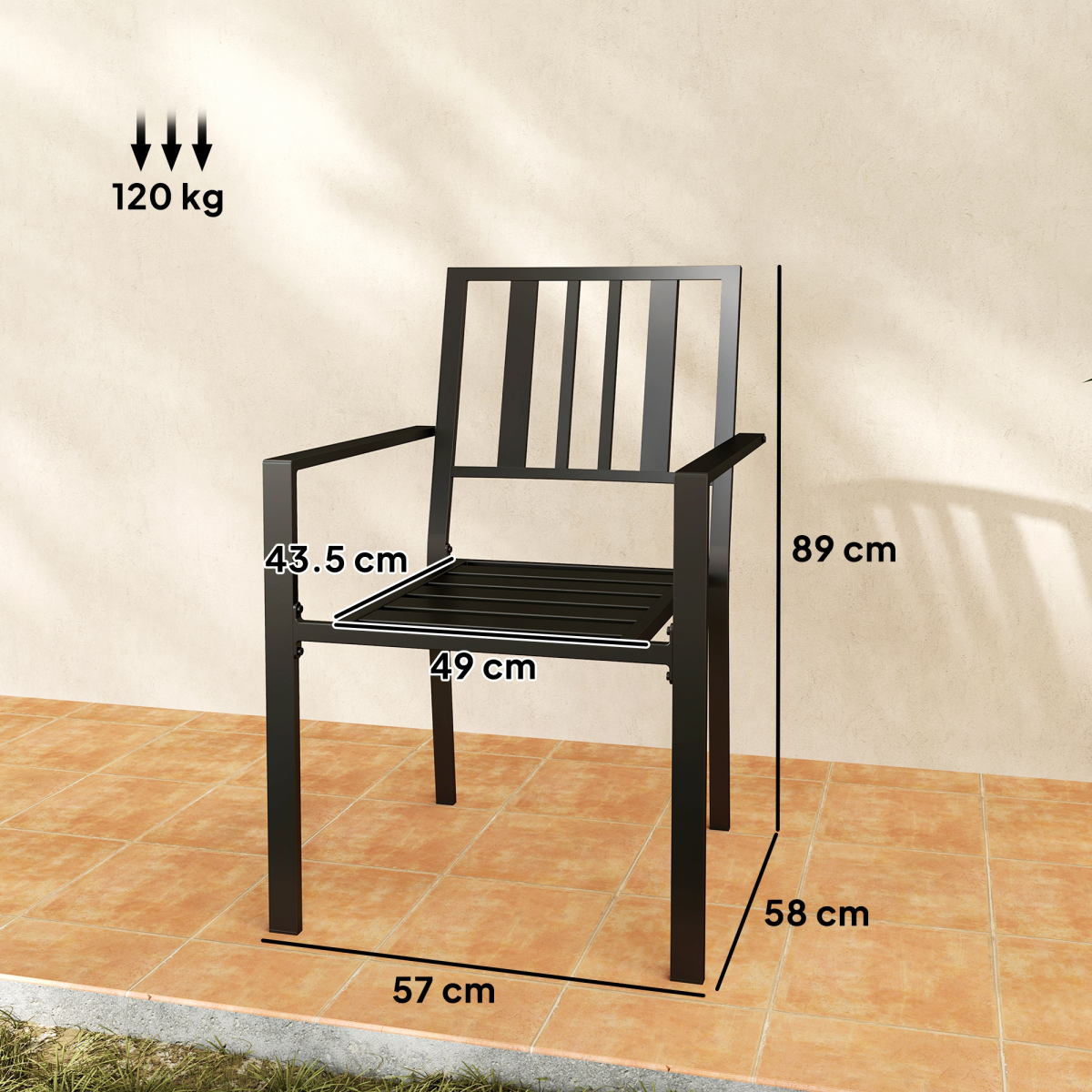 Outsunny Set of 2 Stackable Outdoor Garden Chairs, Black Steel