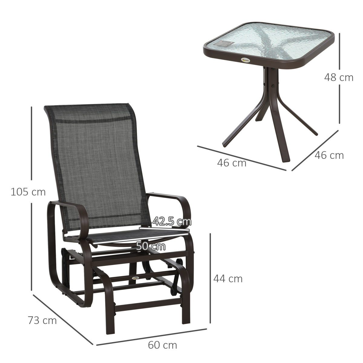 Outsunny 3-Piece Outdoor Swing Chair Set with Tea Table, Patio Garden Rocking Furniture