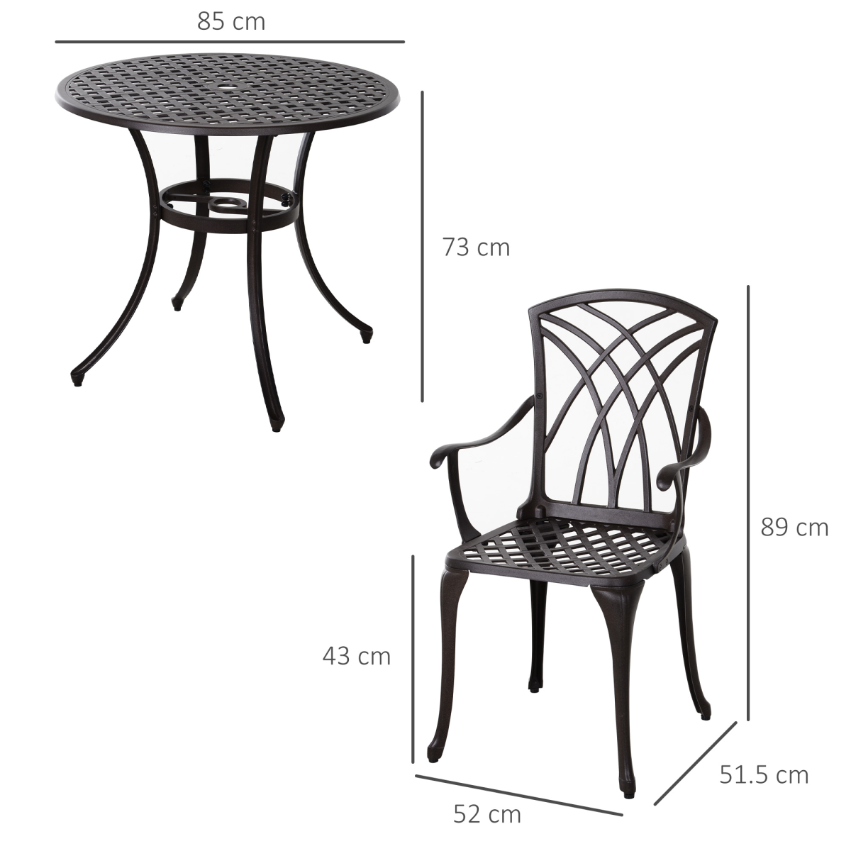Outsunny 5-Piece Cast Aluminium Outdoor Garden Table and Chair Set Brown