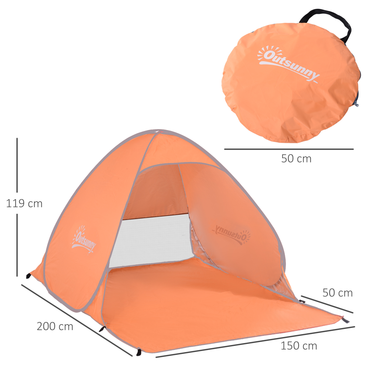 Pop-Up Beach Tent Sun Shade Shelter for 2-3 People with Ventilation Window, Stakes and Carry Bag, 200 x 150 x 119 cm