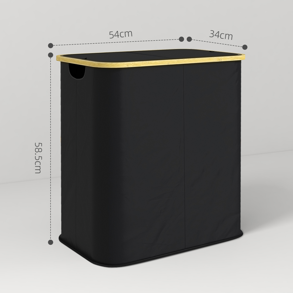 HOMCOM 80L Double Laundry Hamper, Foldable Bamboo, Black